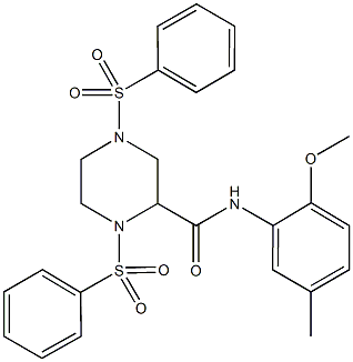 N-(2-methoxy-5-methylphenyl)-1,4-bis(phenylsulfonyl)piperazine-2-carboxamide Struktur