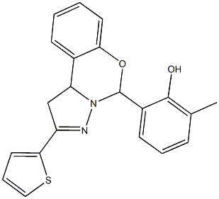 2-methyl-6-[2-(2-thienyl)-1,10b-dihydropyrazolo[1,5-c][1,3]benzoxazin-5-yl]phenol Struktur