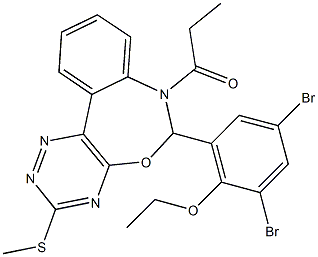 2,4-dibromo-6-[3-(methylsulfanyl)-7-propionyl-6,7-dihydro[1,2,4]triazino[5,6-d][3,1]benzoxazepin-6-yl]phenyl ethyl ether Struktur