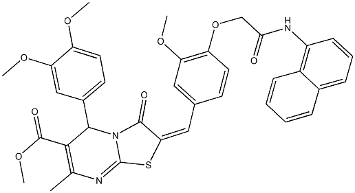 methyl 5-(3,4-dimethoxyphenyl)-2-{3-methoxy-4-[2-(1-naphthylamino)-2-oxoethoxy]benzylidene}-7-methyl-3-oxo-2,3-dihydro-5H-[1,3]thiazolo[3,2-a]pyrimidine-6-carboxylate Struktur