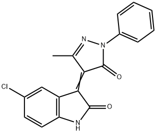 5-chloro-3-(3-methyl-5-oxo-1-phenyl-1,5-dihydro-4H-pyrazol-4-ylidene)-1,3-dihydro-2H-indol-2-one Struktur