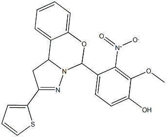 3-nitro-2-methoxy-4-[2-(2-thienyl)-1,10b-dihydropyrazolo[1,5-c][1,3]benzoxazin-5-yl]phenol Struktur