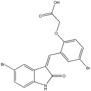 {4-bromo-2-[(5-bromo-2-oxo-1,2-dihydro-3H-indol-3-ylidene)methyl]phenoxy}acetic acid Struktur