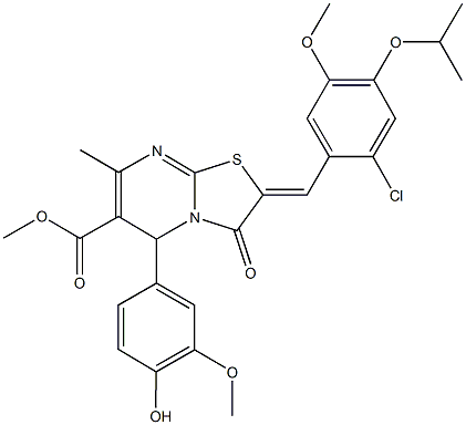 methyl 2-(2-chloro-4-isopropoxy-5-methoxybenzylidene)-5-(4-hydroxy-3-methoxyphenyl)-7-methyl-3-oxo-2,3-dihydro-5H-[1,3]thiazolo[3,2-a]pyrimidine-6-carboxylate Struktur