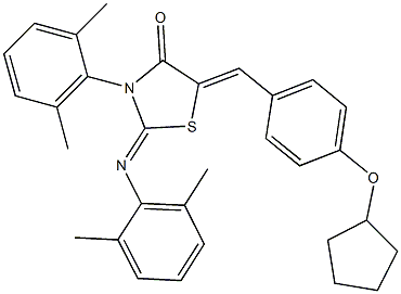 5-[4-(cyclopentyloxy)benzylidene]-3-(2,6-dimethylphenyl)-2-[(2,6-dimethylphenyl)imino]-1,3-thiazolidin-4-one Struktur