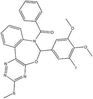 7-benzoyl-6-(3-iodo-4,5-dimethoxyphenyl)-3-(methylsulfanyl)-6,7-dihydro[1,2,4]triazino[5,6-d][3,1]benzoxazepine Struktur