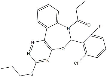 6-(2-chloro-6-fluorophenyl)-7-propionyl-6,7-dihydro[1,2,4]triazino[5,6-d][3,1]benzoxazepin-3-yl propyl sulfide Struktur