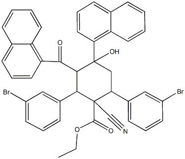 ethyl 2,6-bis(3-bromophenyl)-1-cyano-4-hydroxy-3-(1-naphthoyl)-4-(1-naphthyl)cyclohexanecarboxylate Struktur