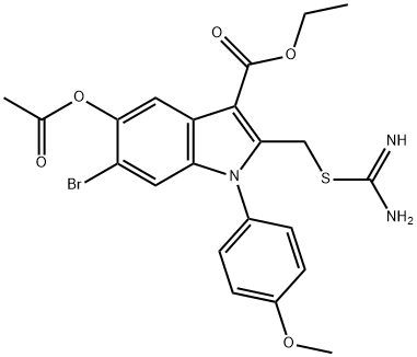 ethyl 5-(acetyloxy)-2-({[amino(imino)methyl]sulfanyl}methyl)-6-bromo-1-(4-methoxyphenyl)-1H-indole-3-carboxylate Struktur