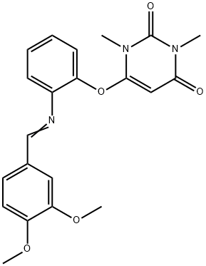 6-{2-[(3,4-dimethoxybenzylidene)amino]phenoxy}-1,3-dimethyl-2,4(1H,3H)-pyrimidinedione Struktur