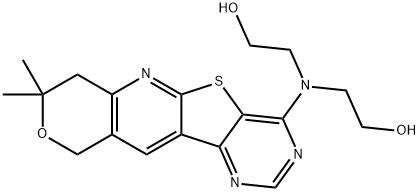 2-[(8,8-dimethyl-7,10-dihydro-8H-pyrano[3'',4'':5',6']pyrido[3',2':4,5]thieno[3,2-d]pyrimidin-4-yl)(2-hydroxyethyl)amino]ethanol Struktur