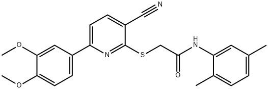 2-{[3-cyano-6-(3,4-dimethoxyphenyl)pyridin-2-yl]sulfanyl}-N-(2,5-dimethylphenyl)acetamide Struktur