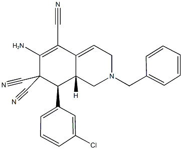 6-amino-2-benzyl-8-(3-chlorophenyl)-2,3,8,8a-tetrahydro-5,7,7(1H)-isoquinolinetricarbonitrile Struktur