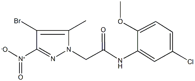 2-{4-bromo-3-nitro-5-methyl-1H-pyrazol-1-yl}-N-(5-chloro-2-methoxyphenyl)acetamide Struktur