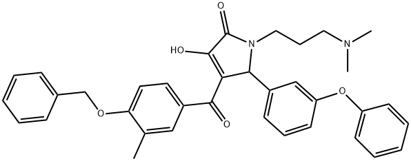 4-[4-(benzyloxy)-3-methylbenzoyl]-1-[3-(dimethylamino)propyl]-3-hydroxy-5-(3-phenoxyphenyl)-1,5-dihydro-2H-pyrrol-2-one Struktur