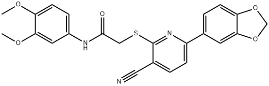 2-{[6-(1,3-benzodioxol-5-yl)-3-cyanopyridin-2-yl]sulfanyl}-N-(3,4-dimethoxyphenyl)acetamide Struktur