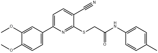 2-{[3-cyano-6-(3,4-dimethoxyphenyl)pyridin-2-yl]sulfanyl}-N-(4-methylphenyl)acetamide Struktur