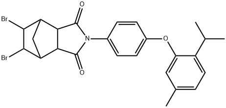 8,9-dibromo-4-[4-(2-isopropyl-5-methylphenoxy)phenyl]-4-azatricyclo[5.2.1.0~2,6~]decane-3,5-dione Struktur