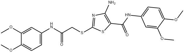 4-amino-2-{[2-(3,4-dimethoxyanilino)-2-oxoethyl]sulfanyl}-N-(3,4-dimethoxyphenyl)-1,3-thiazole-5-carboxamide Struktur