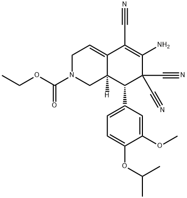 ethyl 6-amino-5,7,7-tricyano-8-(4-isopropoxy-3-methoxyphenyl)-3,7,8,8a-tetrahydro-2(1H)-isoquinolinecarboxylate Struktur