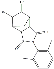 8,9-dibromo-4-(2,6-dimethylphenyl)-4-azatricyclo[5.2.1.0~2,6~]decane-3,5-dione Struktur