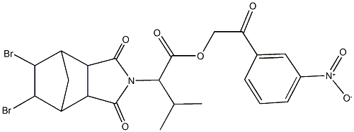 2-{3-nitrophenyl}-2-oxoethyl 2-(8,9-dibromo-3,5-dioxo-4-azatricyclo[5.2.1.0~2,6~]dec-4-yl)-3-methylbutanoate Struktur