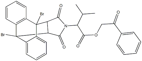 2-oxo-2-phenylethyl 2-(1,8-dibromo-16,18-dioxo-17-azapentacyclo[6.6.5.0~2,7~.0~9,14~.0~15,19~]nonadeca-2,4,6,9,11,13-hexaen-17-yl)-3-methylbutanoate Struktur