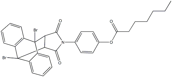 4-(1,8-dibromo-16,18-dioxo-17-azapentacyclo[6.6.5.0~2,7~.0~9,14~.0~15,19~]nonadeca-2,4,6,9,11,13-hexaen-17-yl)phenyl heptanoate Struktur