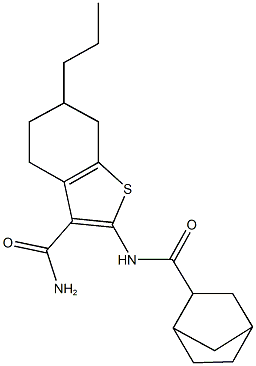 2-[(bicyclo[2.2.1]hept-2-ylcarbonyl)amino]-6-propyl-4,5,6,7-tetrahydro-1-benzothiophene-3-carboxamide Struktur