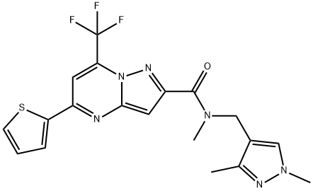 N-[(1,3-dimethyl-1H-pyrazol-4-yl)methyl]-N-methyl-5-(2-thienyl)-7-(trifluoromethyl)pyrazolo[1,5-a]pyrimidine-2-carboxamide Struktur