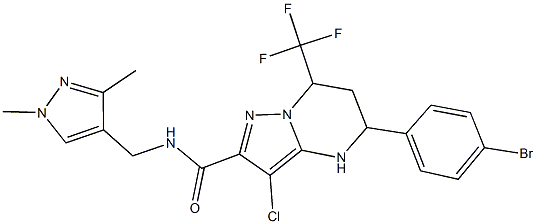 5-(4-bromophenyl)-3-chloro-N-[(1,3-dimethyl-1H-pyrazol-4-yl)methyl]-7-(trifluoromethyl)-4,5,6,7-tetrahydropyrazolo[1,5-a]pyrimidine-2-carboxamide Struktur