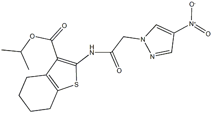 isopropyl 2-[({4-nitro-1H-pyrazol-1-yl}acetyl)amino]-4,5,6,7-tetrahydro-1-benzothiophene-3-carboxylate Struktur