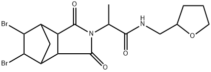 2-(8,9-dibromo-3,5-dioxo-4-azatricyclo[5.2.1.0~2,6~]dec-4-yl)-N-(tetrahydro-2-furanylmethyl)propanamide Struktur