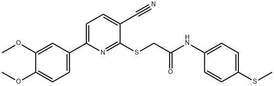 2-{[3-cyano-6-(3,4-dimethoxyphenyl)pyridin-2-yl]sulfanyl}-N-[4-(methylsulfanyl)phenyl]acetamide Struktur