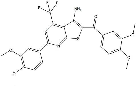 [3-amino-6-(3,4-dimethoxyphenyl)-4-(trifluoromethyl)thieno[2,3-b]pyridin-2-yl](3,4-dimethoxyphenyl)methanone Struktur