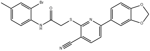 2-{[6-(1,3-benzodioxol-5-yl)-3-cyanopyridin-2-yl]sulfanyl}-N-(2-bromo-4-methylphenyl)acetamide Struktur