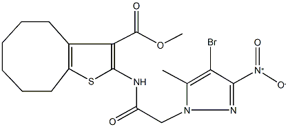 methyl 2-[({4-bromo-3-nitro-5-methyl-1H-pyrazol-1-yl}acetyl)amino]-4,5,6,7,8,9-hexahydrocycloocta[b]thiophene-3-carboxylate Struktur