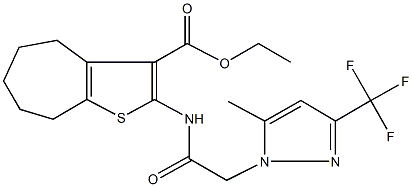 ethyl 2-({[5-methyl-3-(trifluoromethyl)-1H-pyrazol-1-yl]acetyl}amino)-5,6,7,8-tetrahydro-4H-cyclohepta[b]thiophene-3-carboxylate Struktur