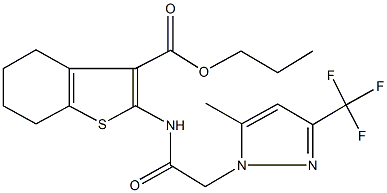 propyl 2-({[5-methyl-3-(trifluoromethyl)-1H-pyrazol-1-yl]acetyl}amino)-4,5,6,7-tetrahydro-1-benzothiophene-3-carboxylate Struktur