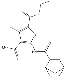 ethyl 4-(aminocarbonyl)-5-[(bicyclo[2.2.1]hept-2-ylcarbonyl)amino]-3-methyl-2-thiophenecarboxylate Struktur