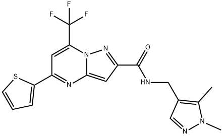 N-[(1,5-dimethyl-1H-pyrazol-4-yl)methyl]-5-(2-thienyl)-7-(trifluoromethyl)pyrazolo[1,5-a]pyrimidine-2-carboxamide Struktur