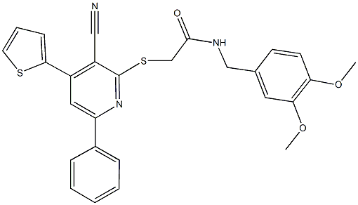 2-[(3-cyano-6-phenyl-4-thien-2-ylpyridin-2-yl)sulfanyl]-N-(3,4-dimethoxybenzyl)acetamide Struktur