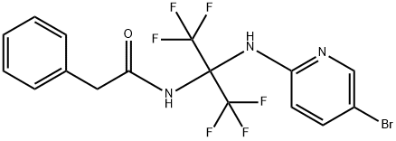 N-[1-[(5-bromo-2-pyridinyl)amino]-2,2,2-trifluoro-1-(trifluoromethyl)ethyl]-2-phenylacetamide Struktur