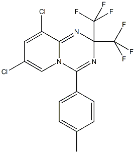 7,9-dichloro-4-(4-methylphenyl)-2,2-bis(trifluoromethyl)-2H-pyrido[1,2-a][1,3,5]triazine Struktur