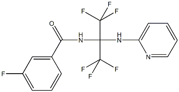 3-fluoro-N-[2,2,2-trifluoro-1-(pyridin-2-ylamino)-1-(trifluoromethyl)ethyl]benzamide Struktur