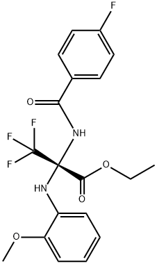 ethyl 3,3,3-trifluoro-2-[(4-fluorobenzoyl)amino]-2-(2-methoxyanilino)propanoate Struktur