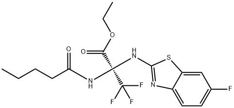 ethyl 3,3,3-trifluoro-2-[(6-fluoro-1,3-benzothiazol-2-yl)amino]-2-(pentanoylamino)propanoate Struktur