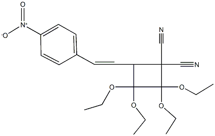 2,2,3,3-tetraethoxy-4-(2-{4-nitrophenyl}vinyl)-1,1-cyclobutanedicarbonitrile Struktur