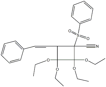 2,2,3,3-tetraethoxy-1-(phenylsulfonyl)-4-(2-phenylvinyl)cyclobutanecarbonitrile Struktur