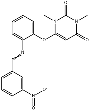 6-[2-({3-nitrobenzylidene}amino)phenoxy]-1,3-dimethyl-2,4(1H,3H)-pyrimidinedione Struktur